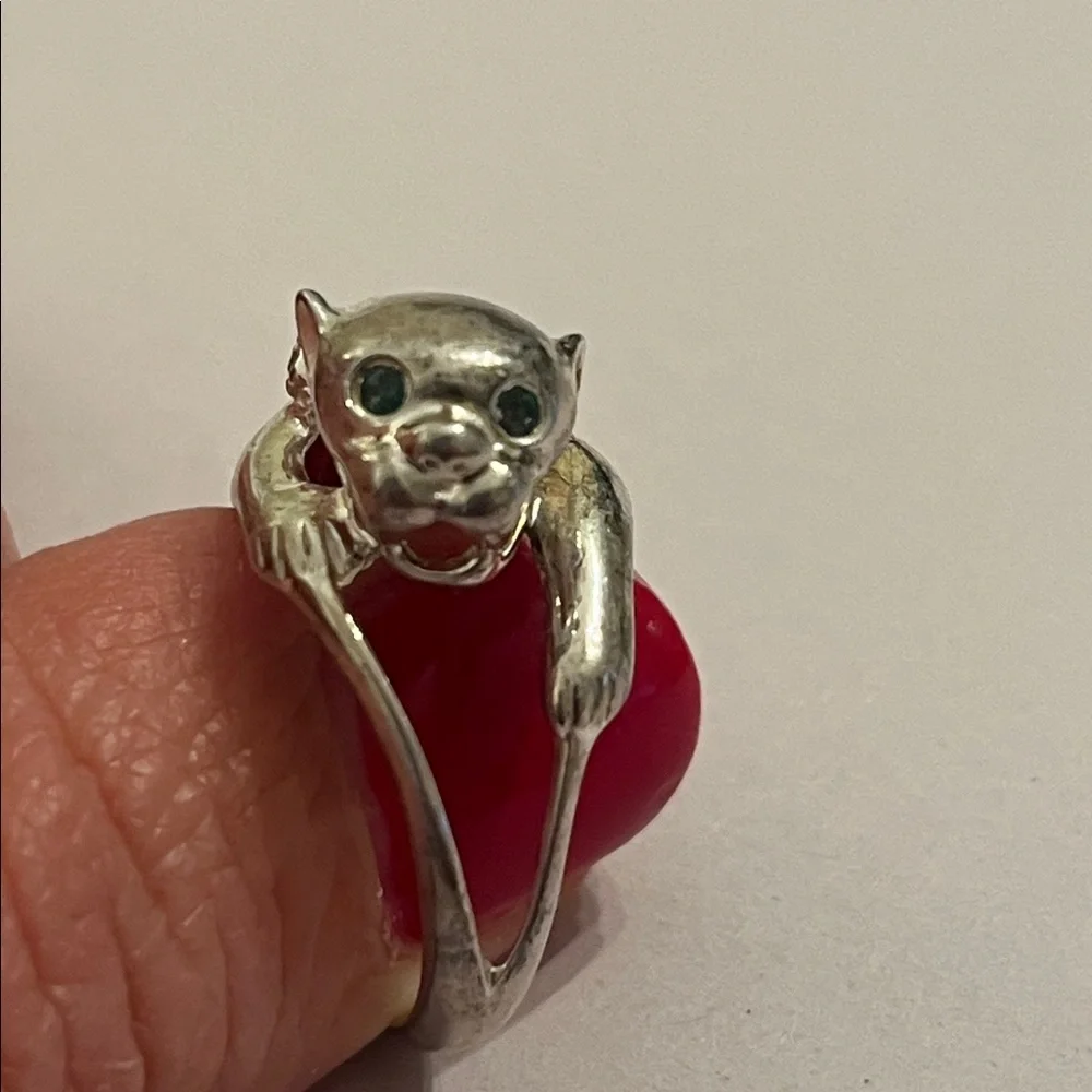 Vintage Panther Sterling Silvrt Ring Sculpted Big Cat